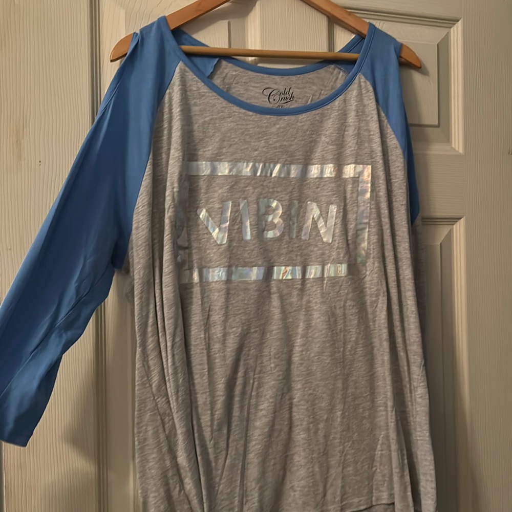 Gray and Blue Raglan Sleeve Shirt
